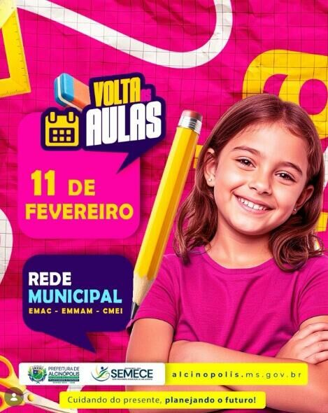 Imagem de compartilhamento para o artigo Volta às aulas na rede municipal começa no dia 11 de fevereiro em Alcinópolis da MS Todo dia